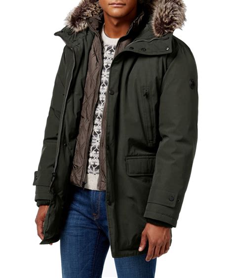 michael kors faux fur-trimmed parka men|Michael Kors Mens Faux Fur Warm Parka Coat .